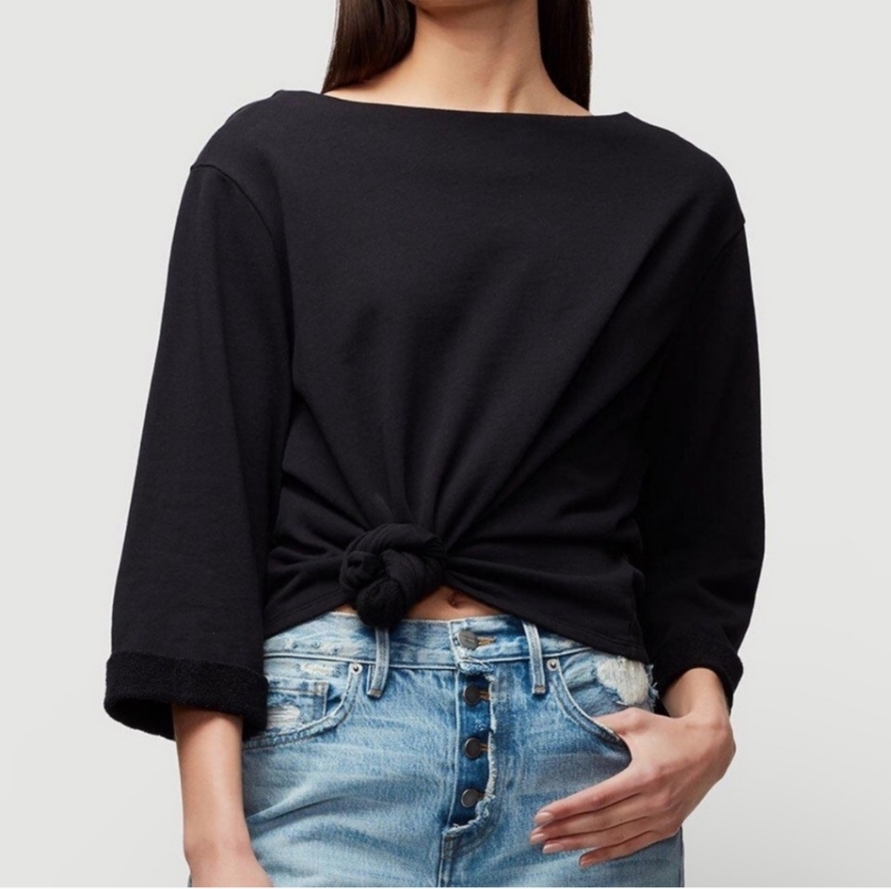 Frame Tie Front Sweatshirt Black Size Large